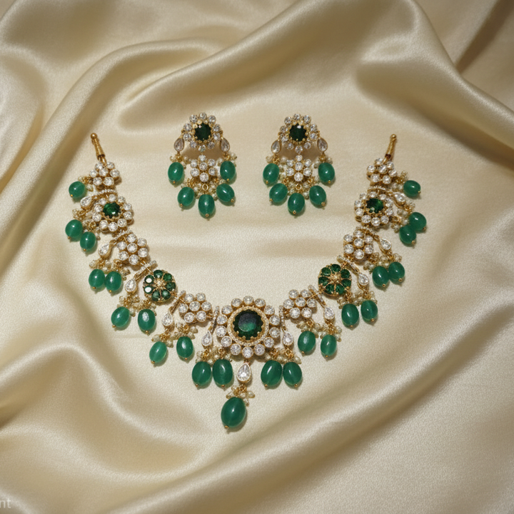 Green emerald CZ moissanite 925 silver necklace set jewellery