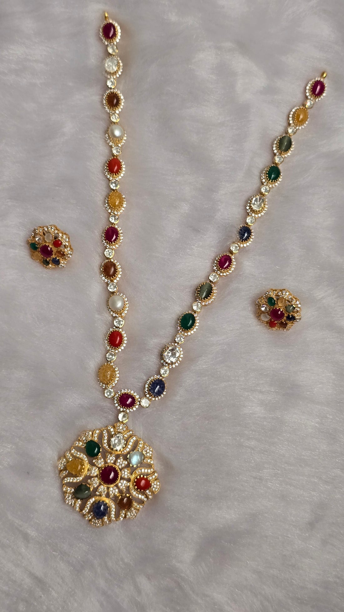Navratna Grace Long Necklace Set – Timeless Heritage in 9 Divine Gems