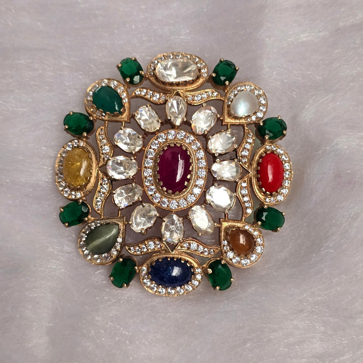 : Navratna pendant multicolor gemstones 925 silver polki jewellery
