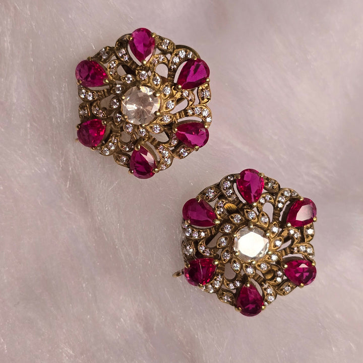 Gulabi Noor pink ruby moissanite 925 silver stud earrings