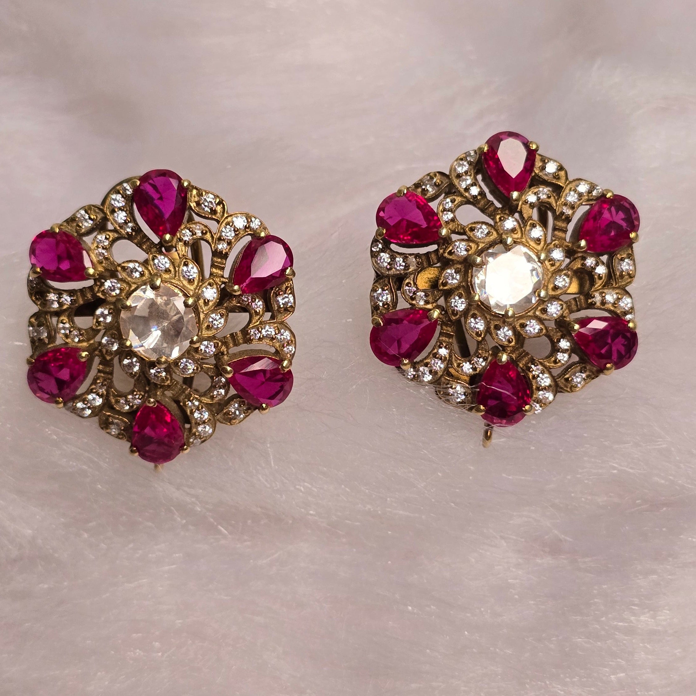 Gulabi Noor pink ruby moissanite 925 silver stud earrings