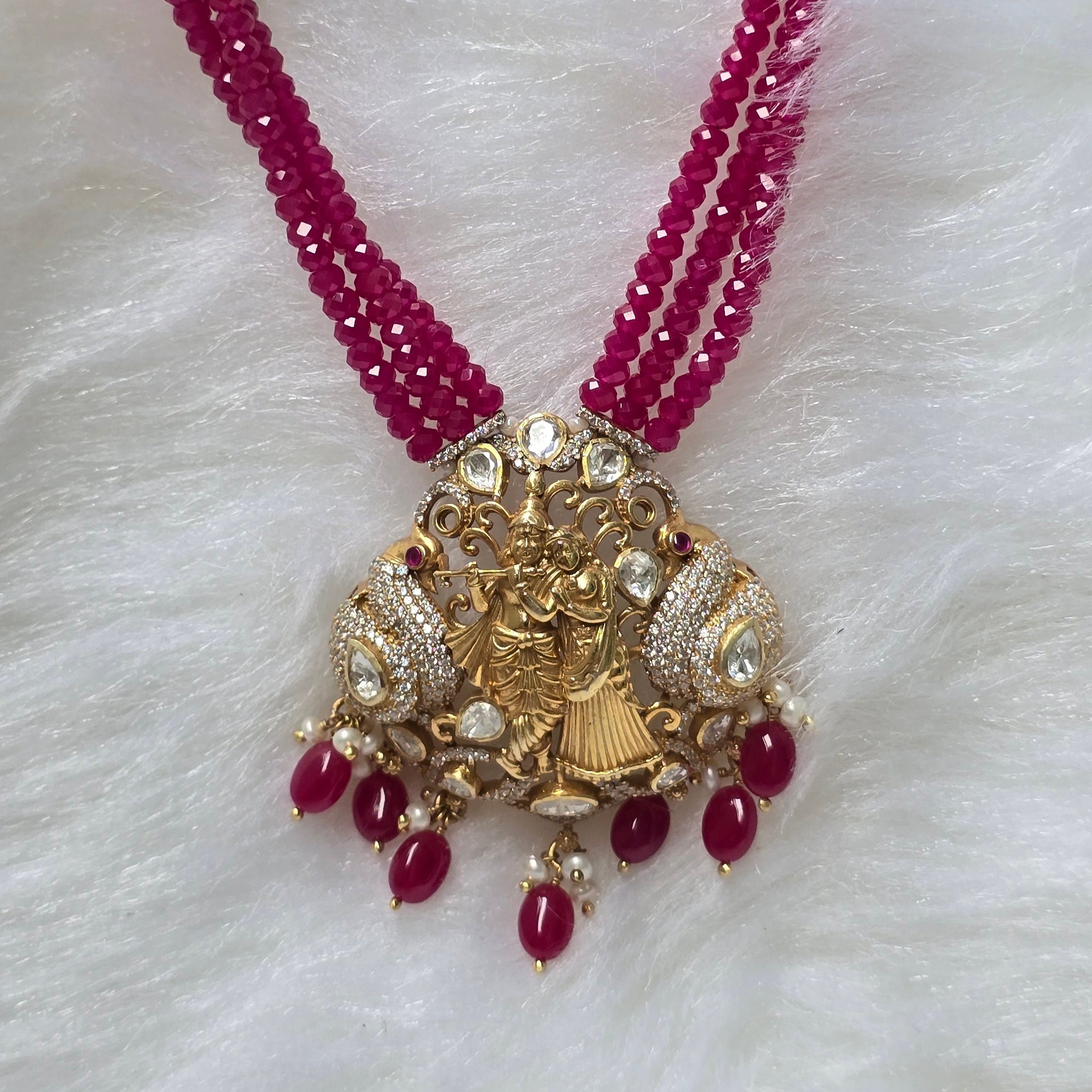 Radha Krishna Raas Ruby Necklace Set