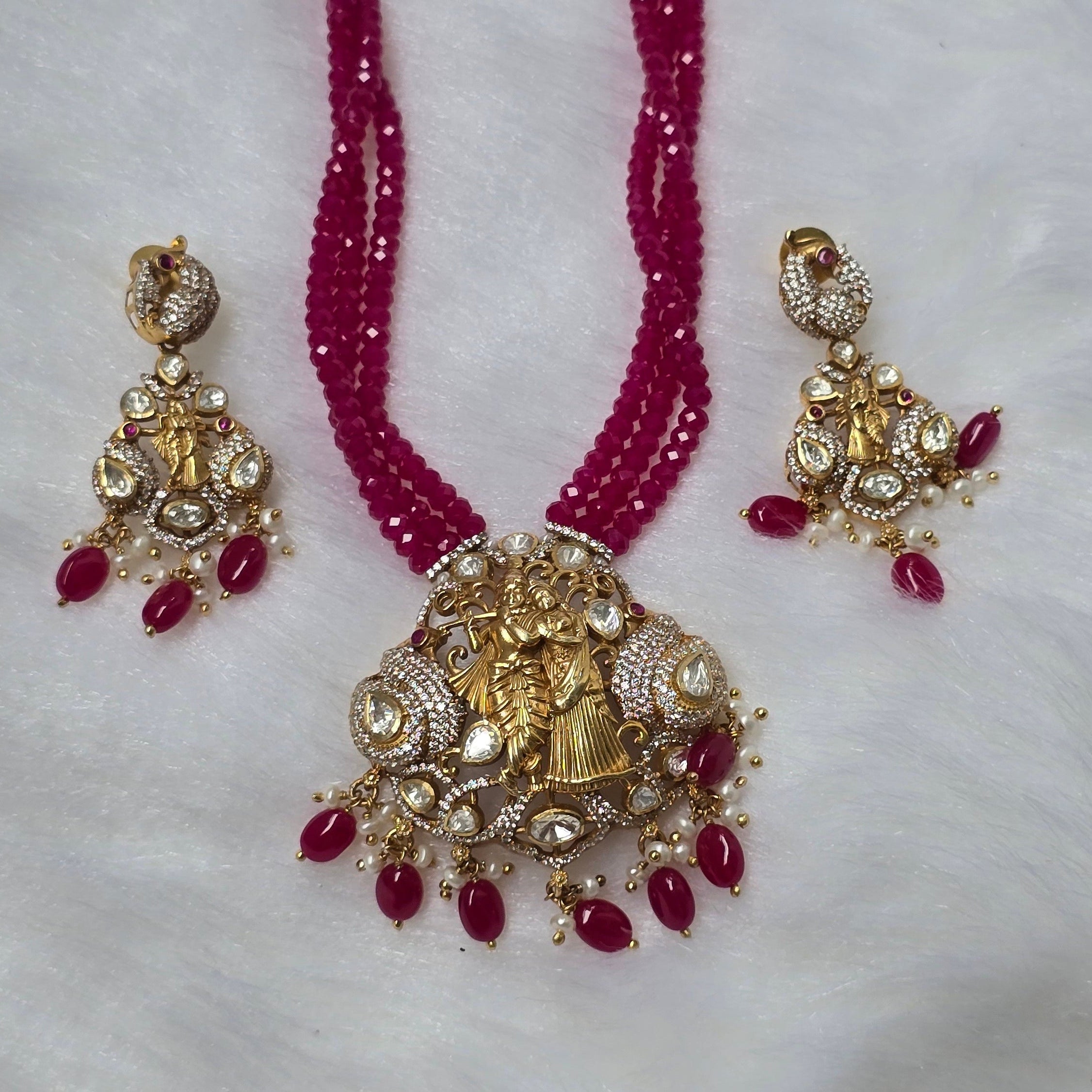 Radha Krishna Raas Ruby Necklace Set