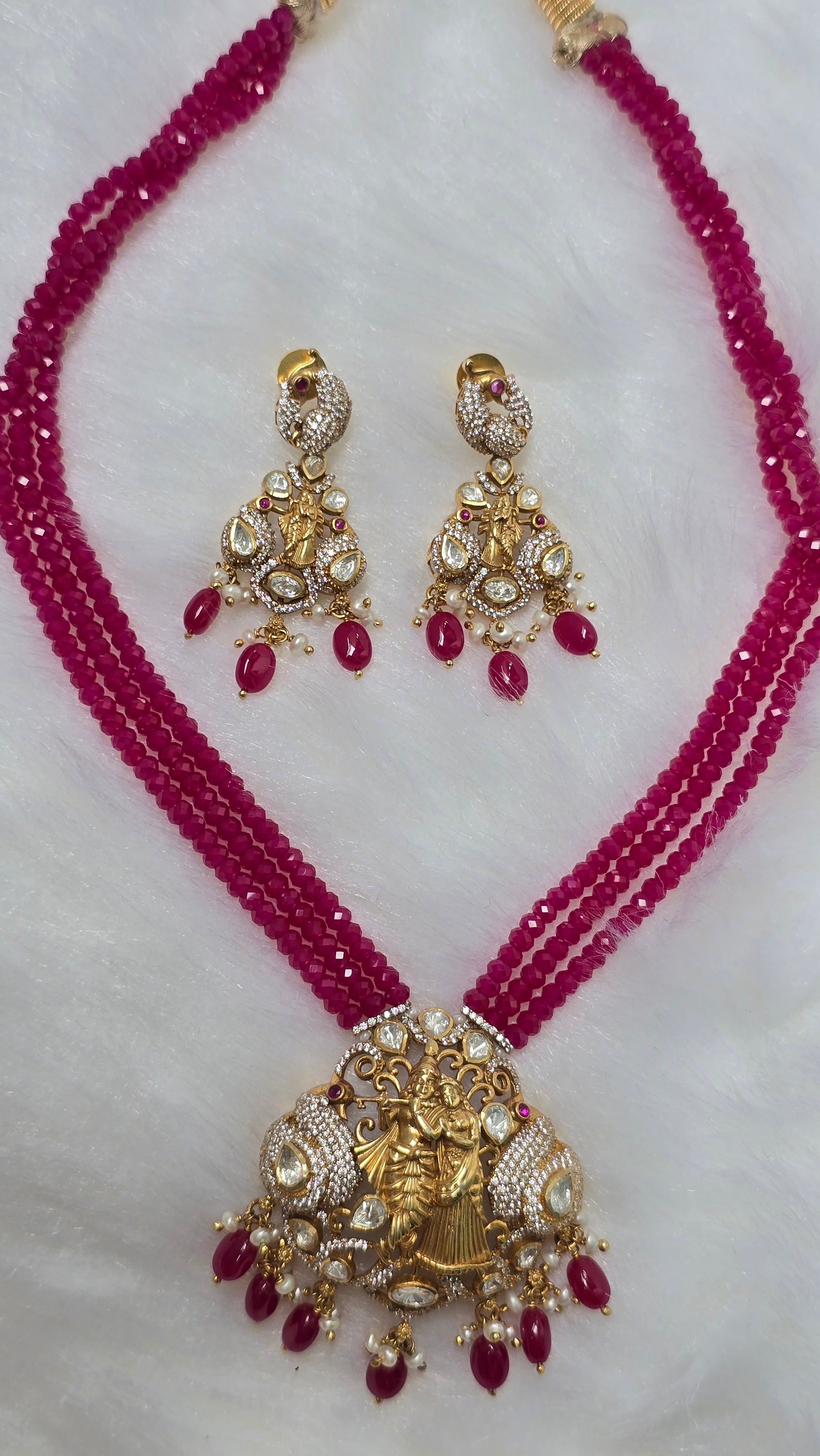 Radha Krishna Raas Ruby Necklace Set