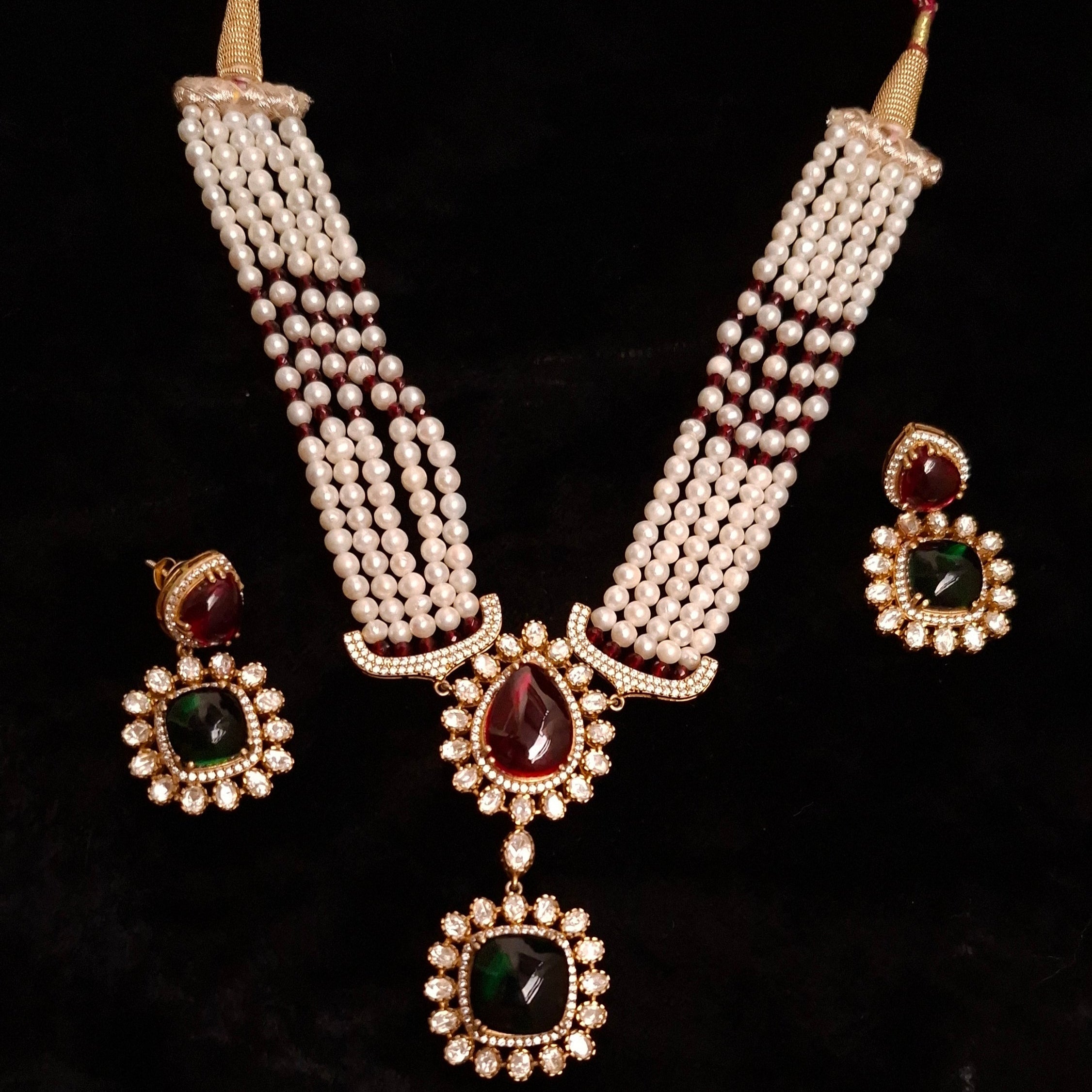 Ruby Emerald Pearl Set