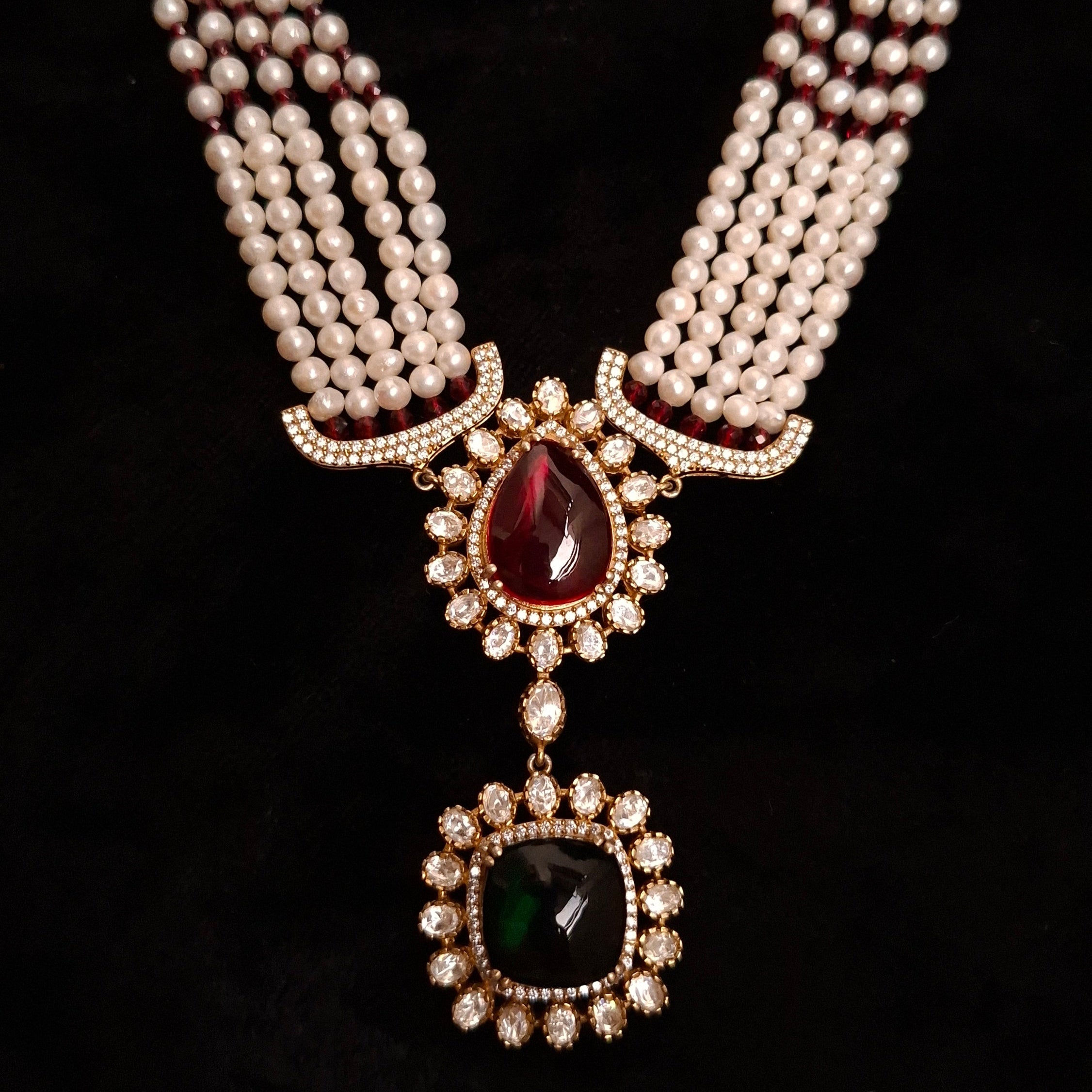 Ruby Emerald Pearl Set