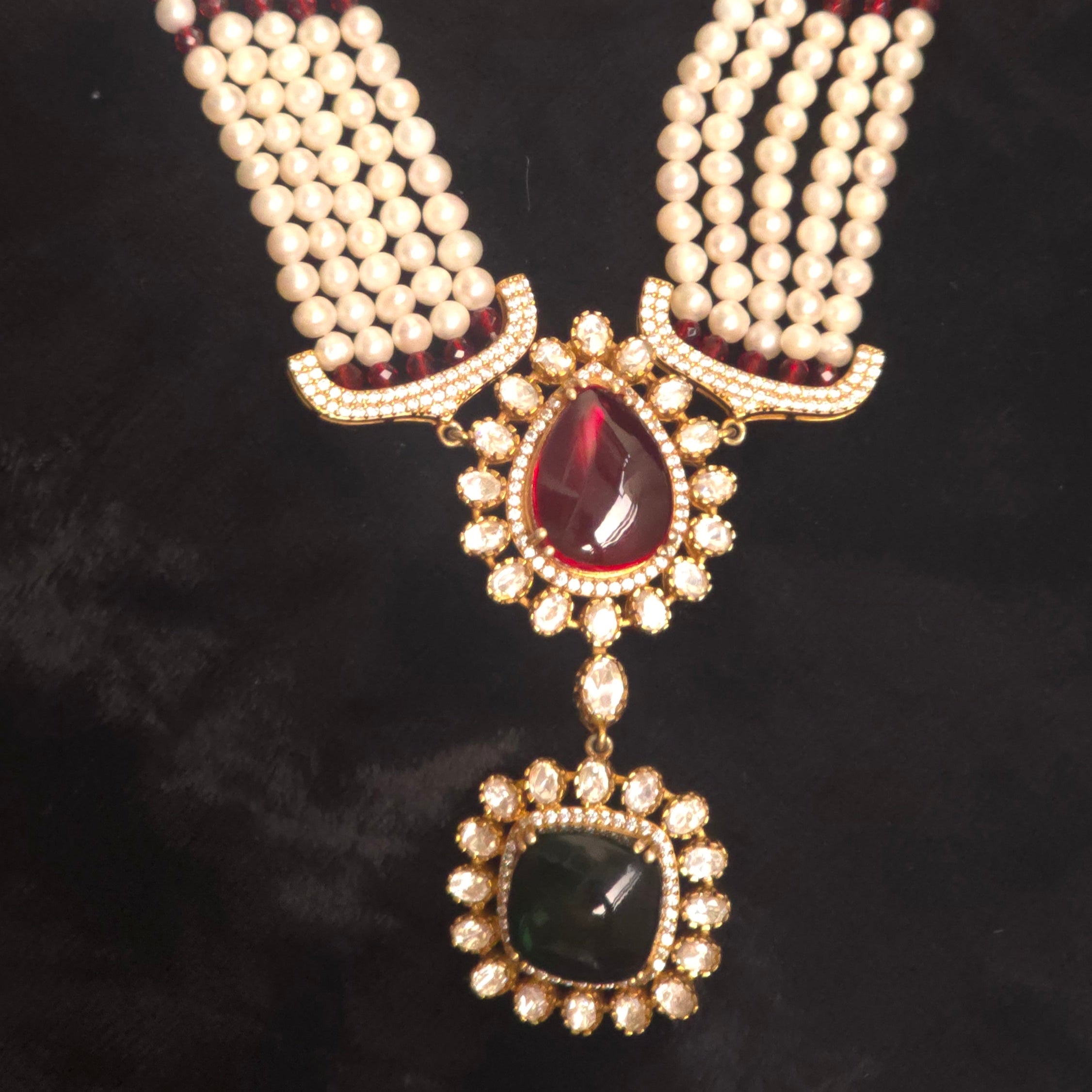 Ruby Emerald Pearl Set