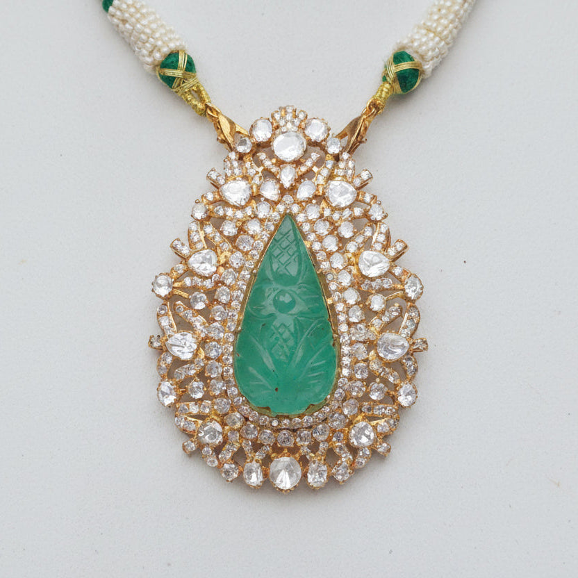 green emerald carving moissanite CZ 925 silver pendant