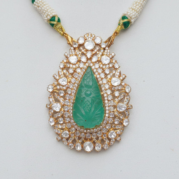 green emerald carving moissanite CZ 925 silver pendant