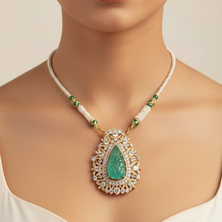 green emerald carving moissanite CZ 925 silver pendant