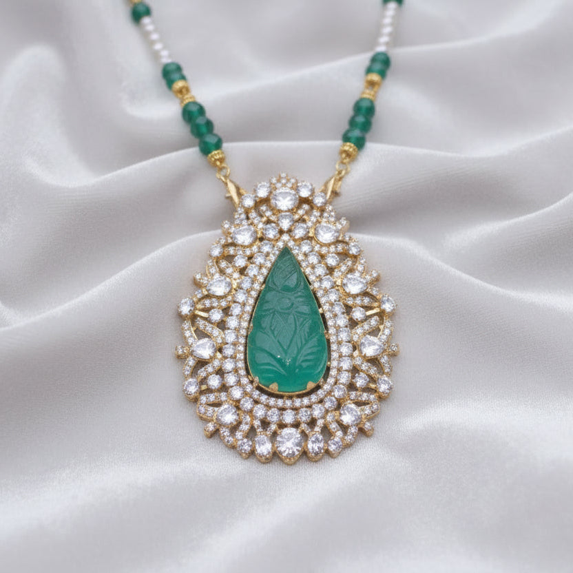 green emerald carving moissanite CZ 925 silver pendant