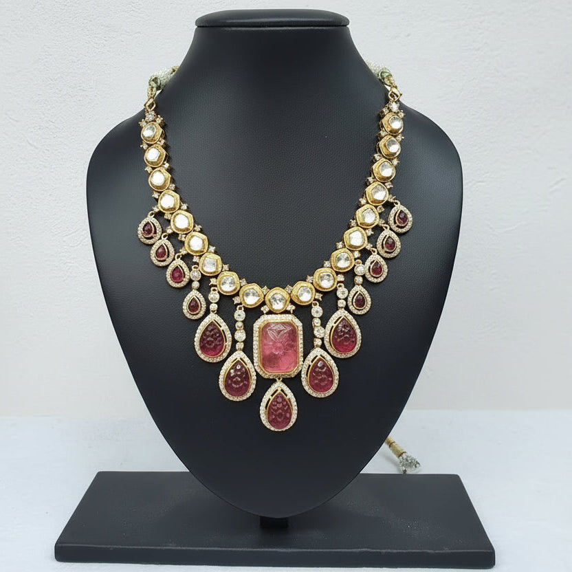 emerald ruby carved moissanite cz necklace set green emerald ruby stones 925 silver necklace set 💎