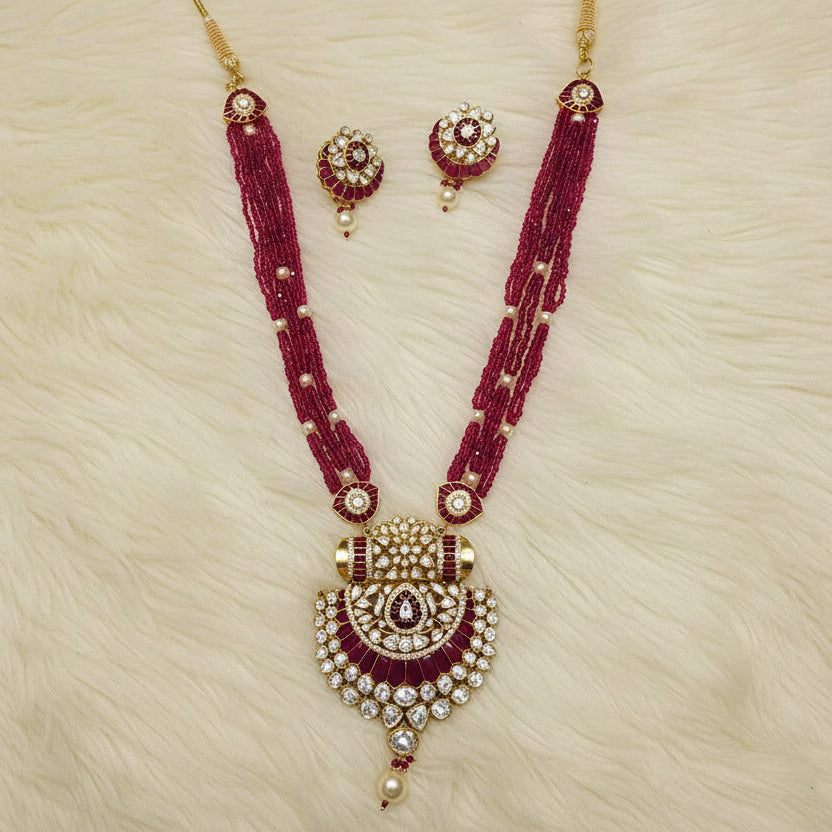Ruby red ruby pearl moissanite 925 silver necklace set