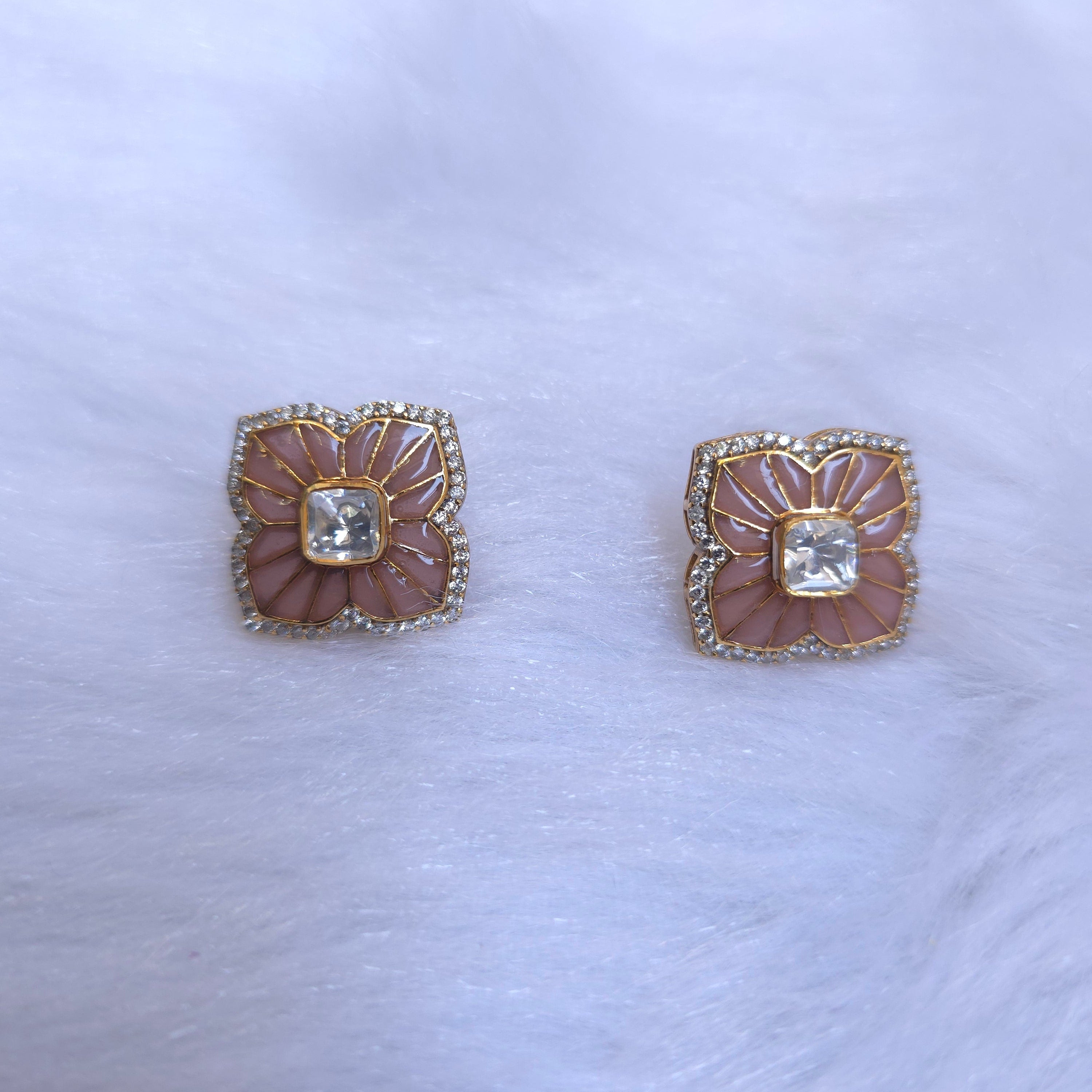 pink cz moissanite pink meenakari 925 silver pendant set
