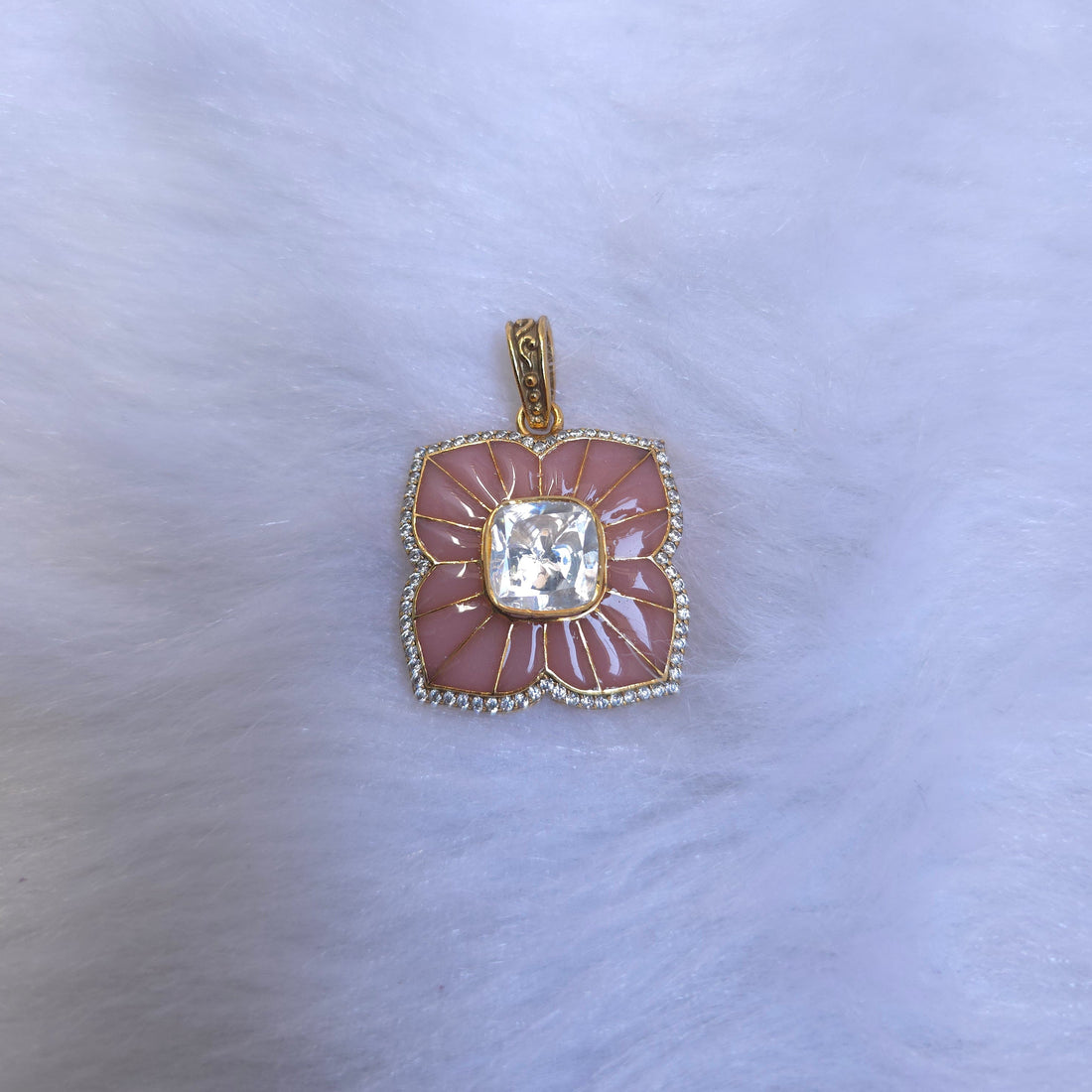 pink cz moissanite pink meenakari 925 silver pendant set