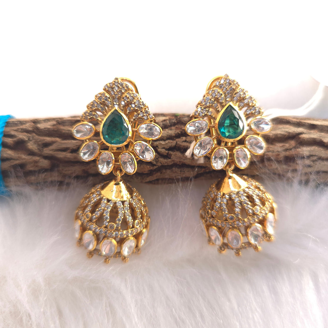 emerald green moissanite cz 925 silver jhumki earrings
