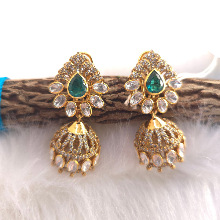 emerald green moissanite cz 925 silver jhumki earrings
