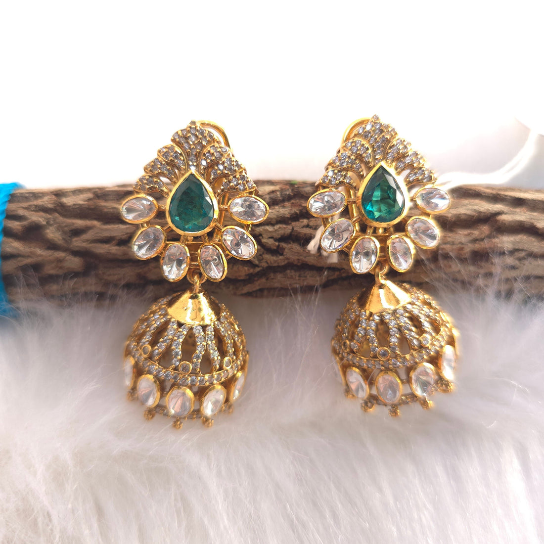 emerald green moissanite cz 925 silver jhumki earrings
