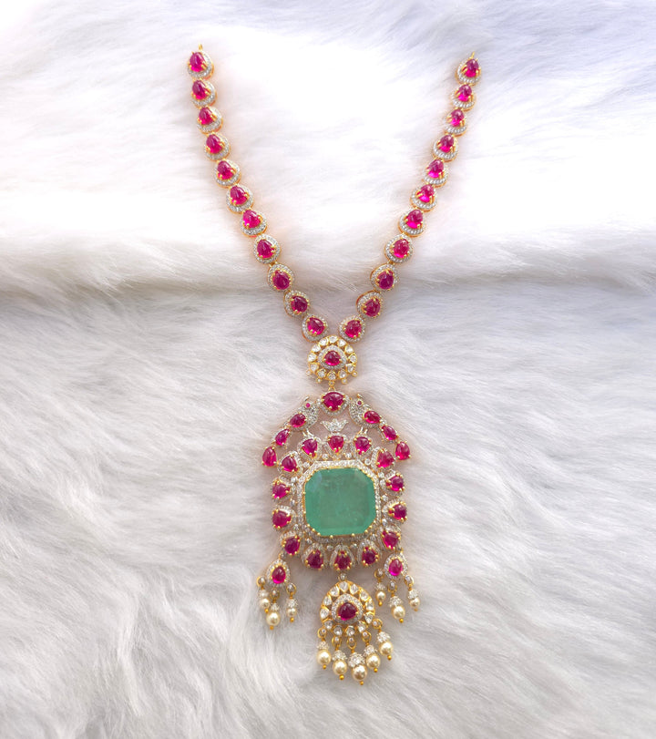 ruby green emerald cz 925 silver necklace set