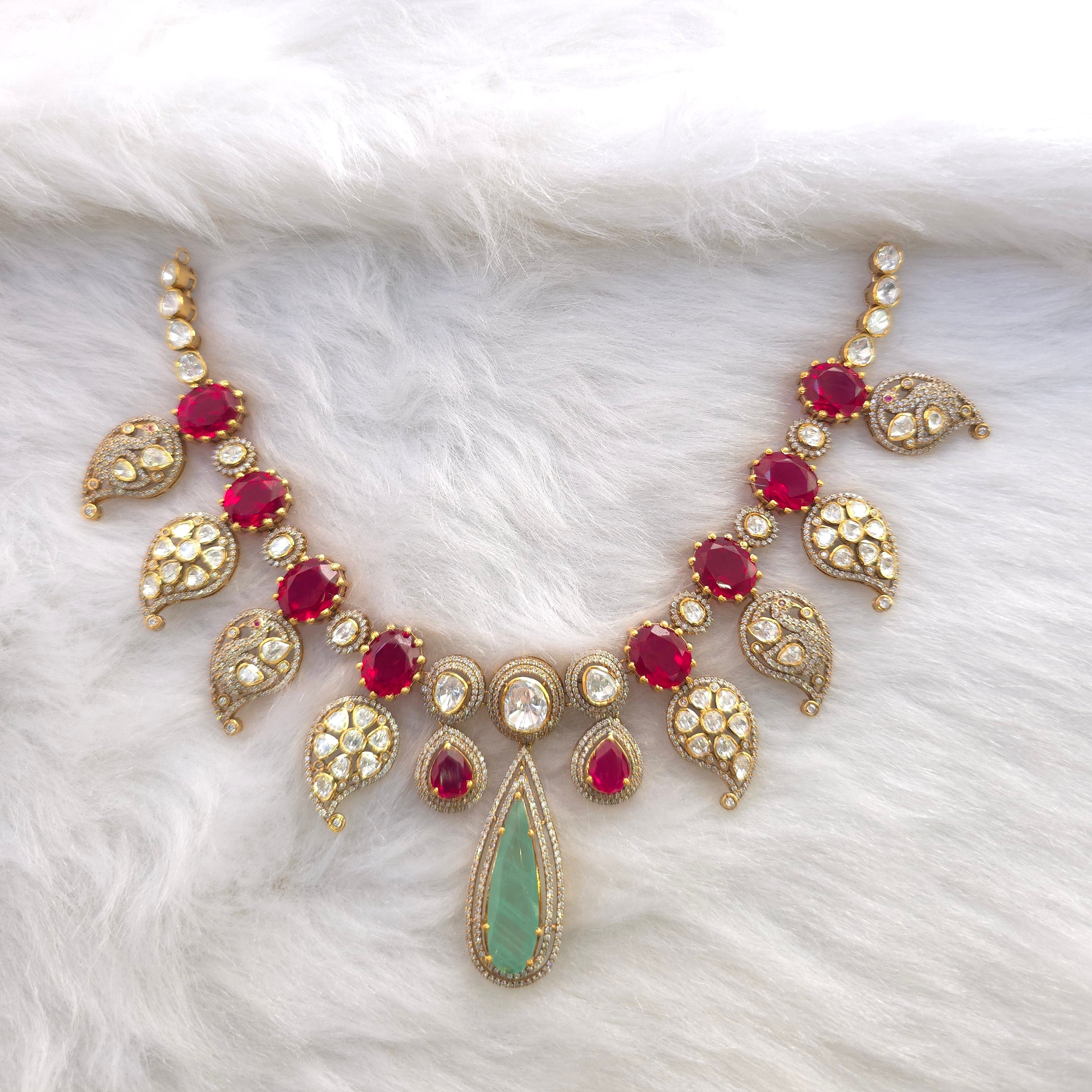 ruby emerald red green moissanite stones 925 silver jewellery set