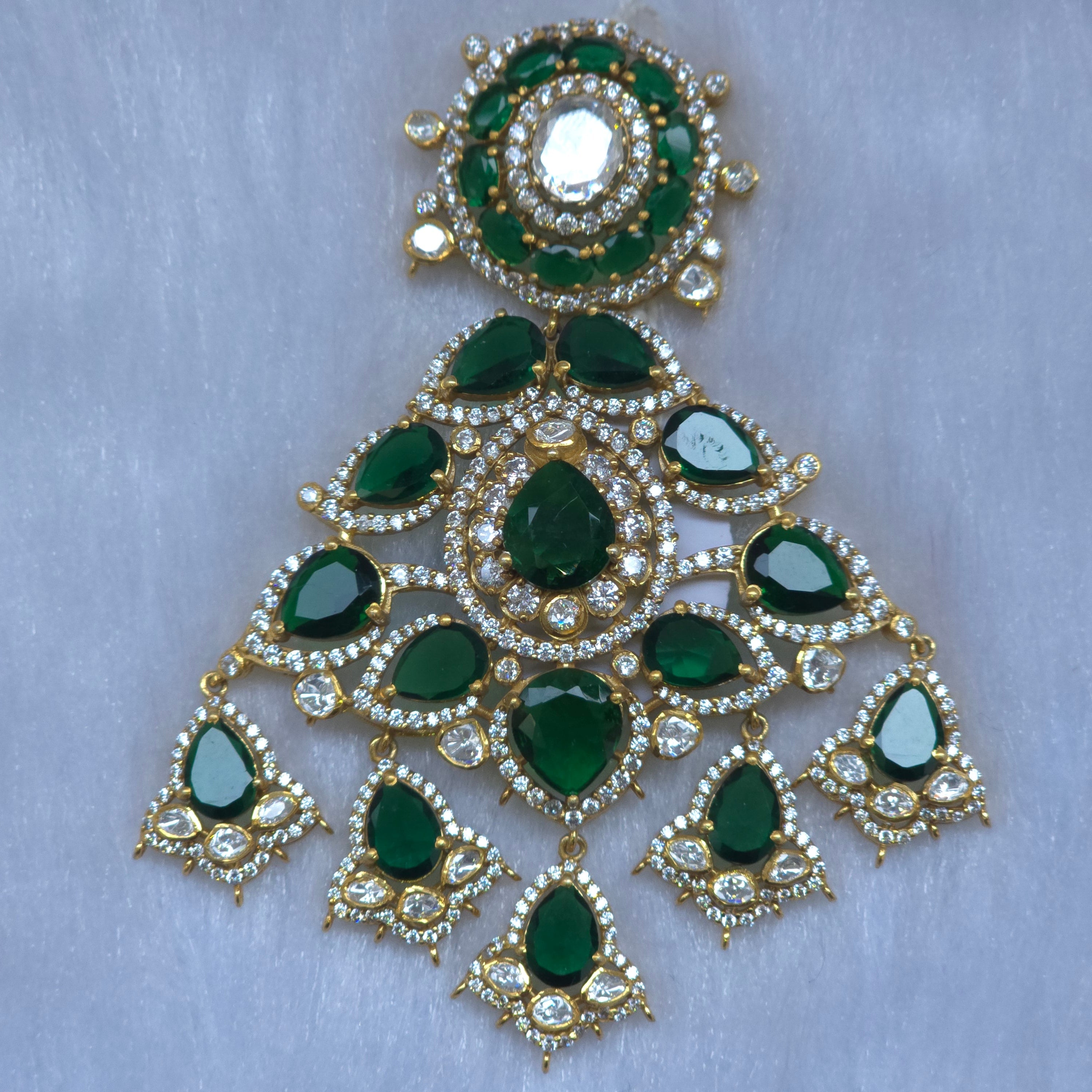 Green Glow green emerald moissanite CZ 925 silver pendant set