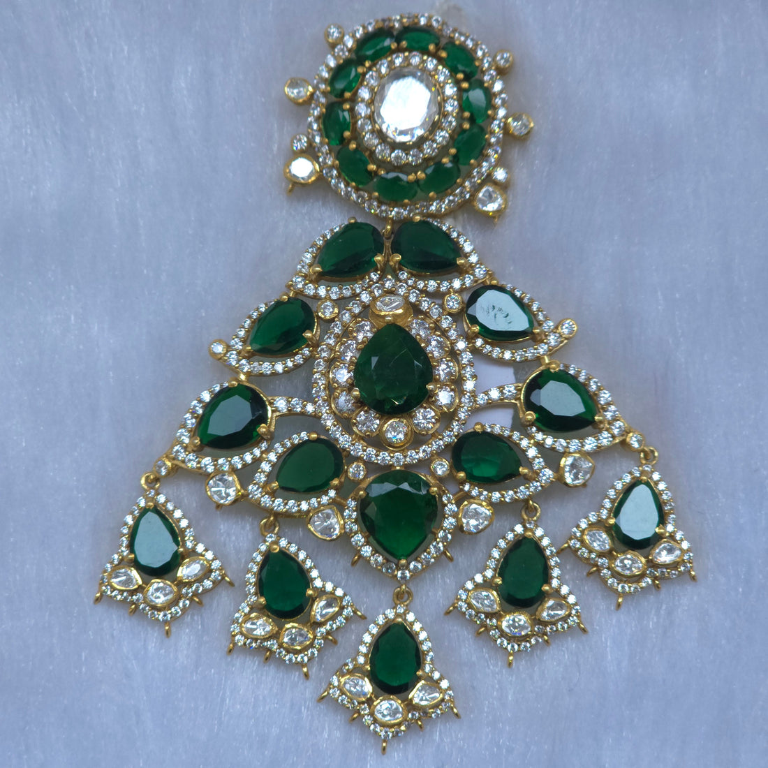 Green Glow green emerald moissanite CZ 925 silver pendant set