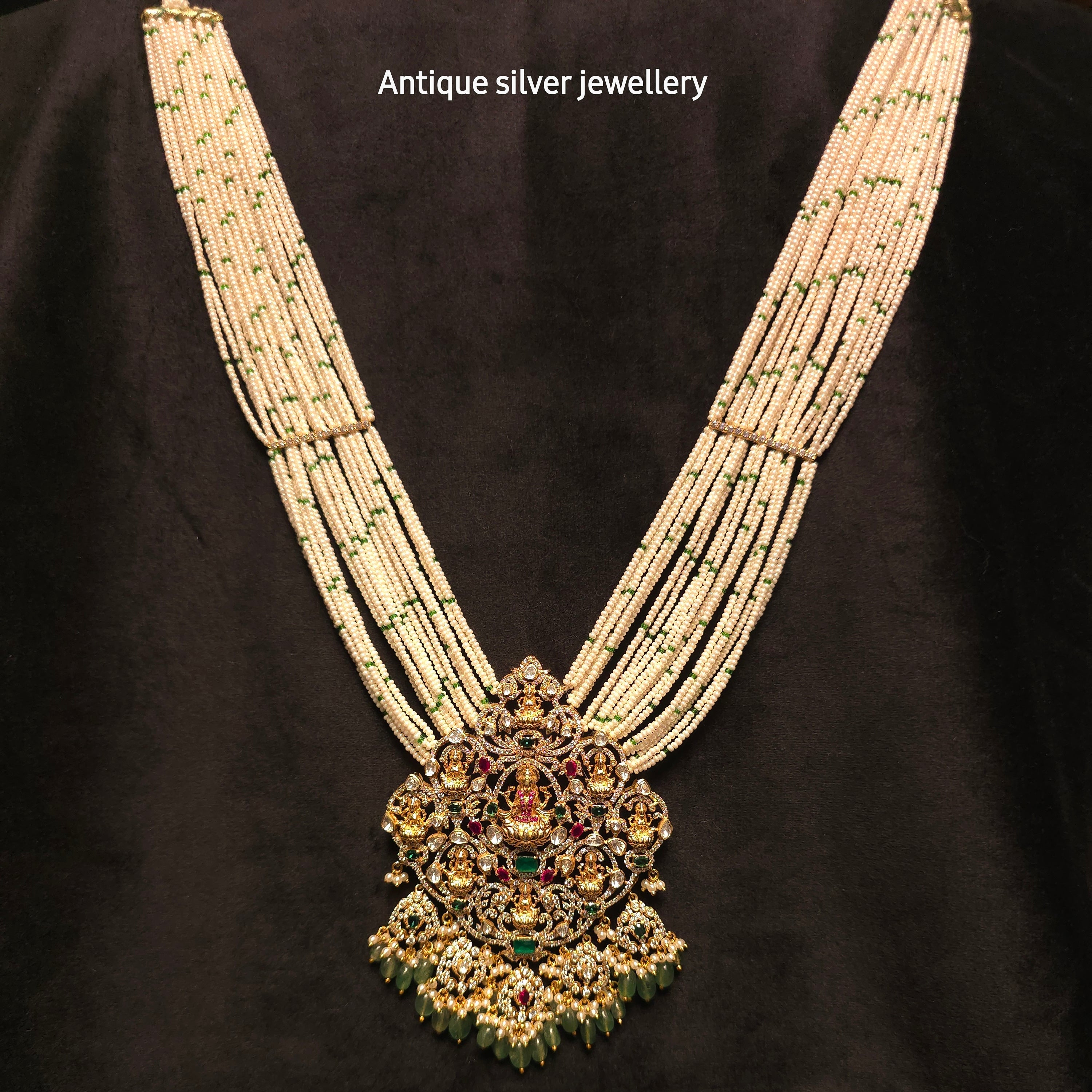 astha lakshmi haar green ruby emerald stones 925 silver temple necklace set