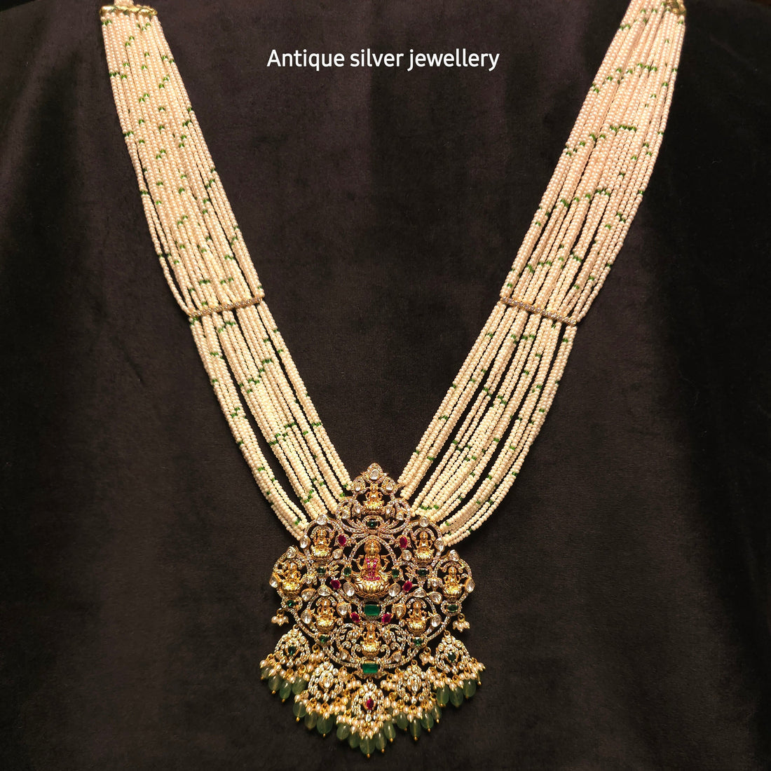astha lakshmi haar green ruby emerald stones 925 silver temple necklace set
