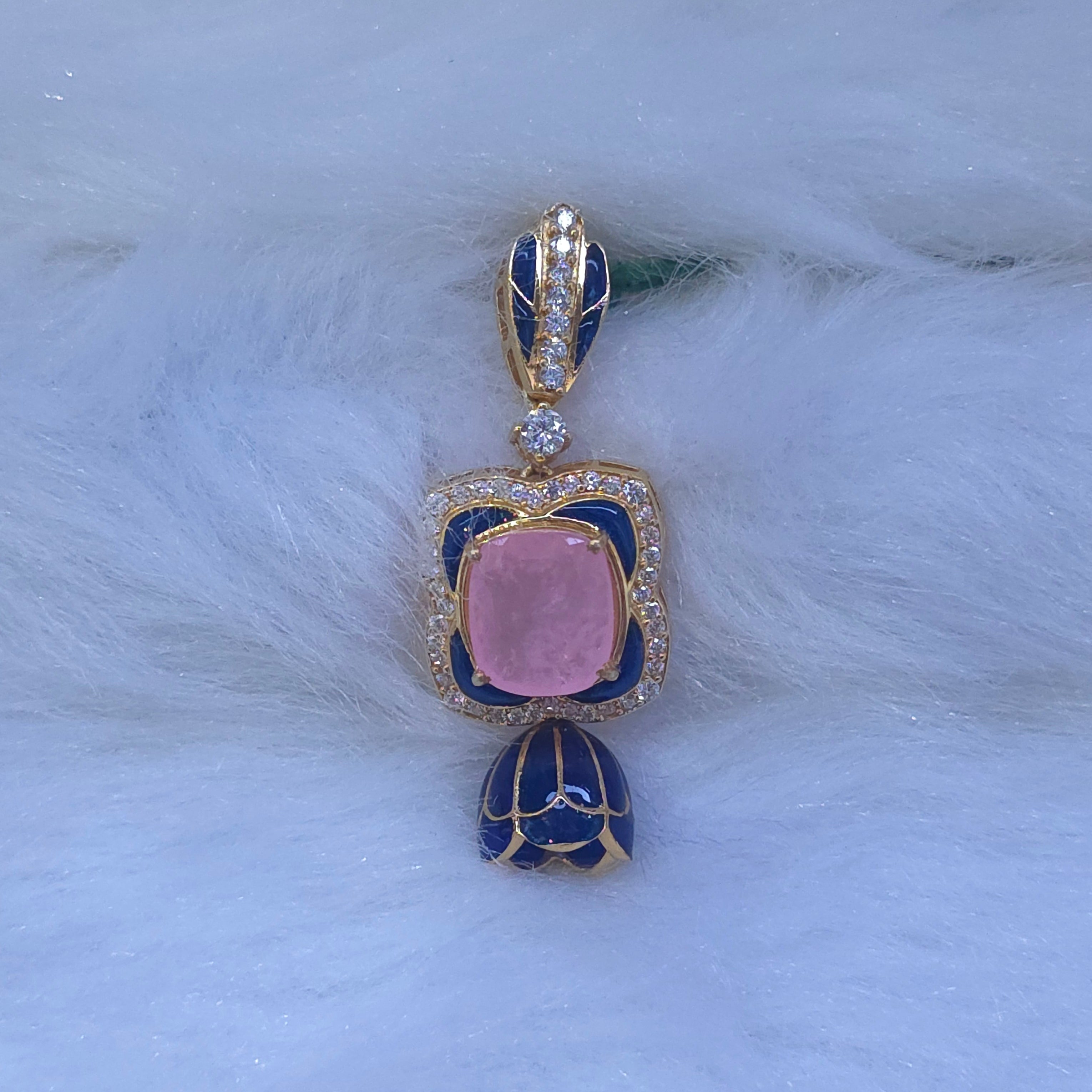 Noor pendant green pink semi precious emerald cz stone gold polish 925 silver pendant set