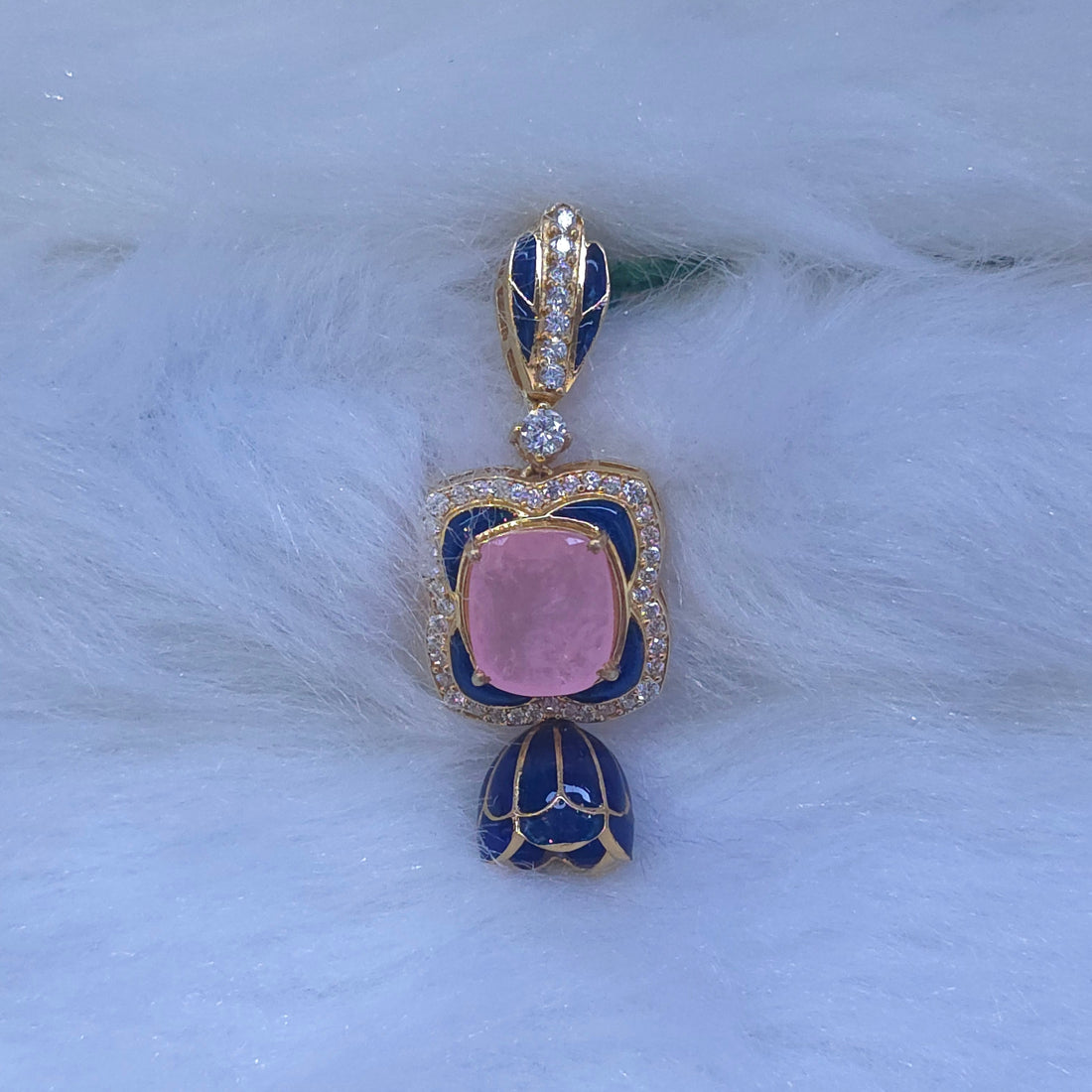Noor pendant green pink semi precious emerald cz stone gold polish 925 silver pendant set