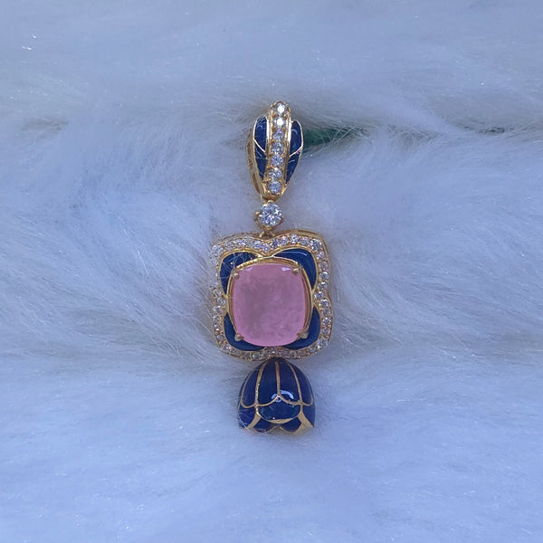 Noor pendant green pink semi precious emerald cz stone gold polish 925 silver pendant set