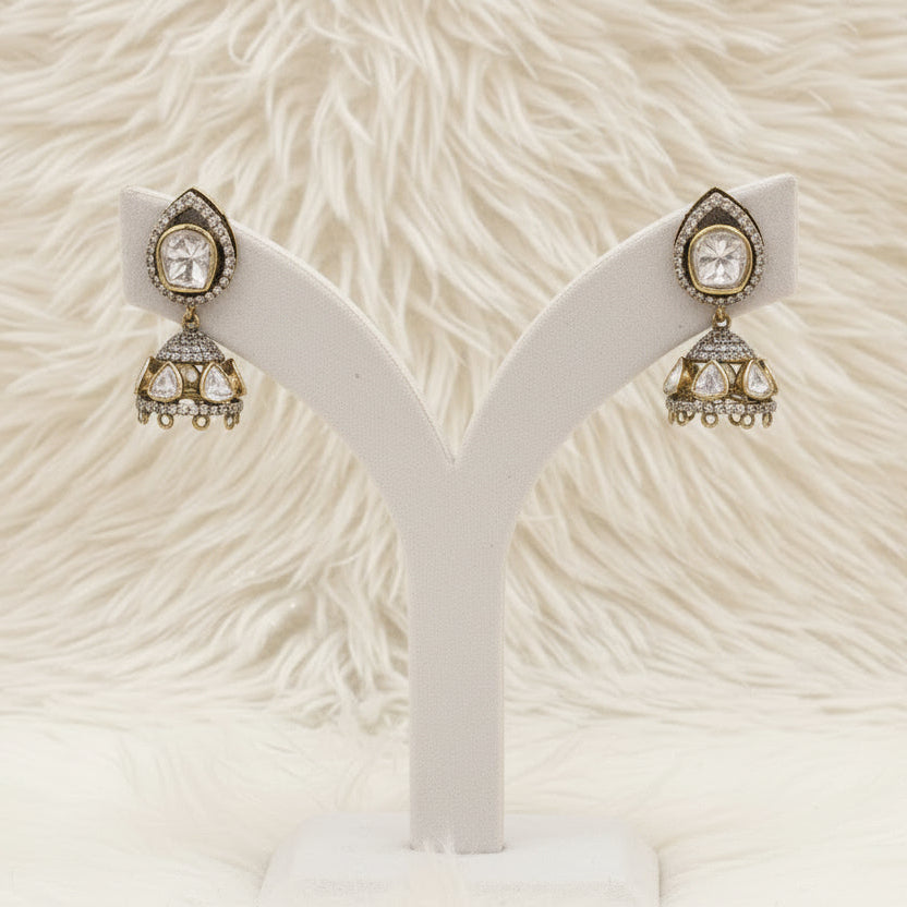 Noor Jhumki gold CZ moissanite 925 silver earrings