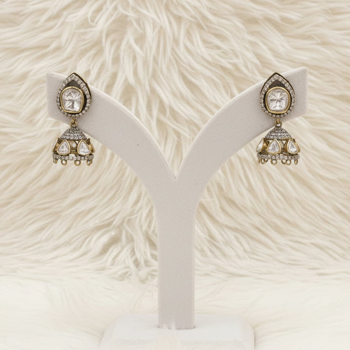 Noor Jhumki gold CZ moissanite 925 silver earrings