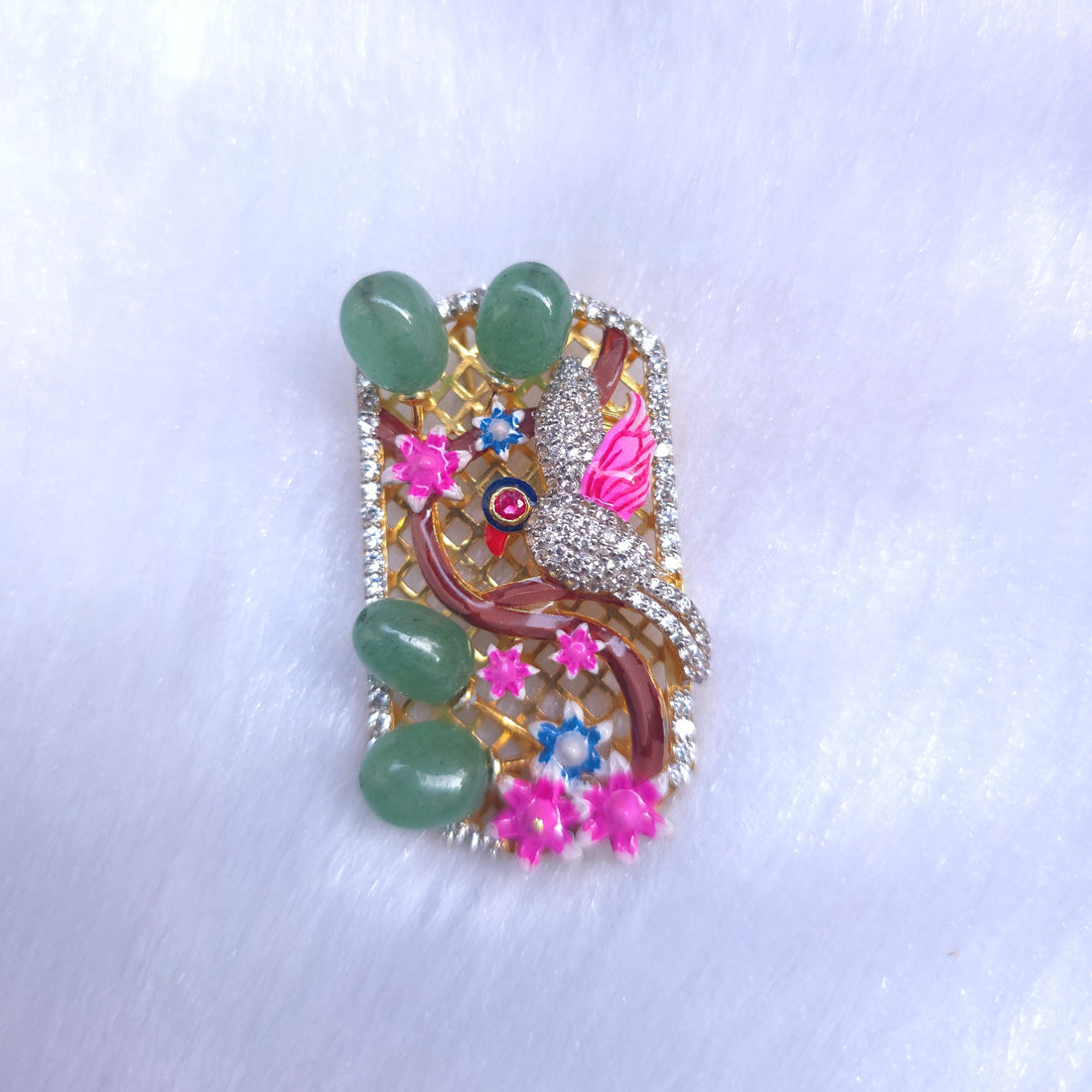 floral bird green onyx cz stone 925 silver dual polish pendant set 💎
