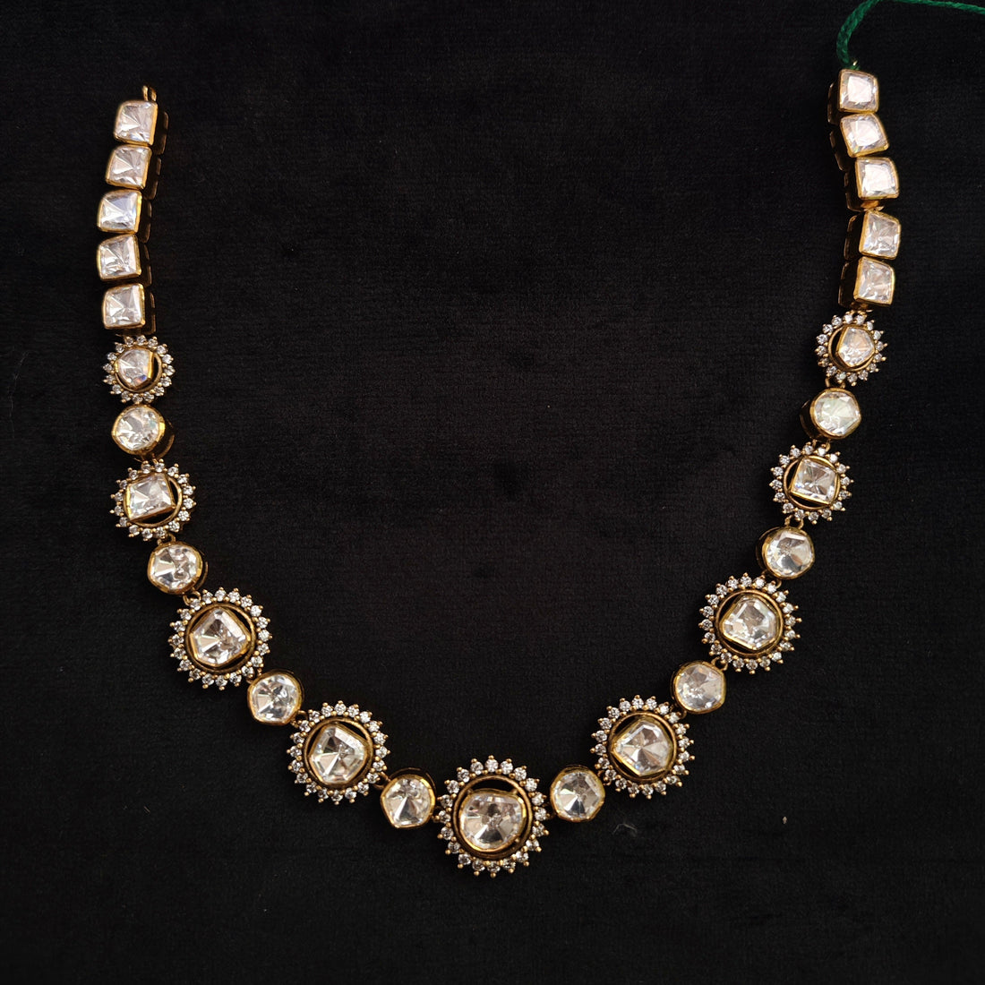 Noor Polki white moissanite cz 925 silver necklace set