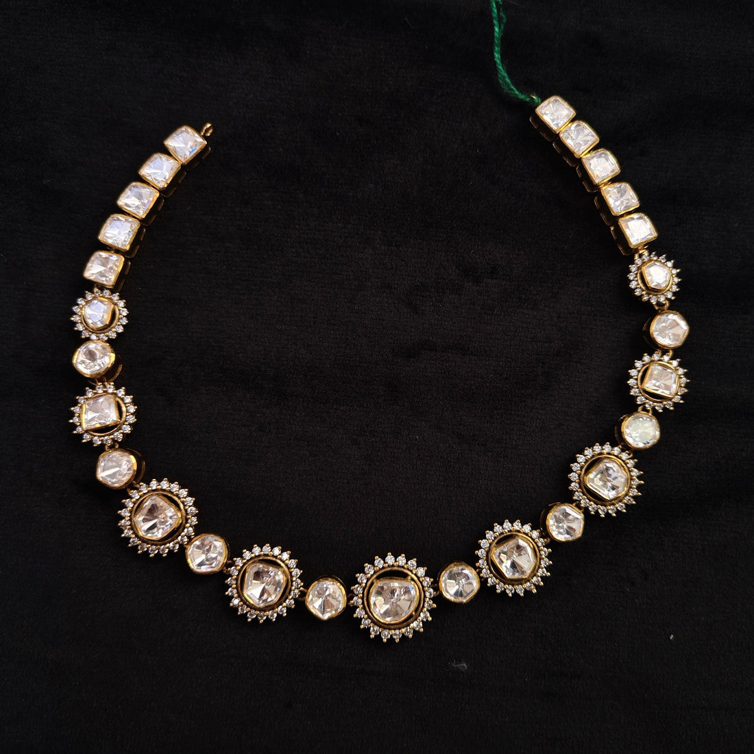 Noor Polki white moissanite cz 925 silver necklace set