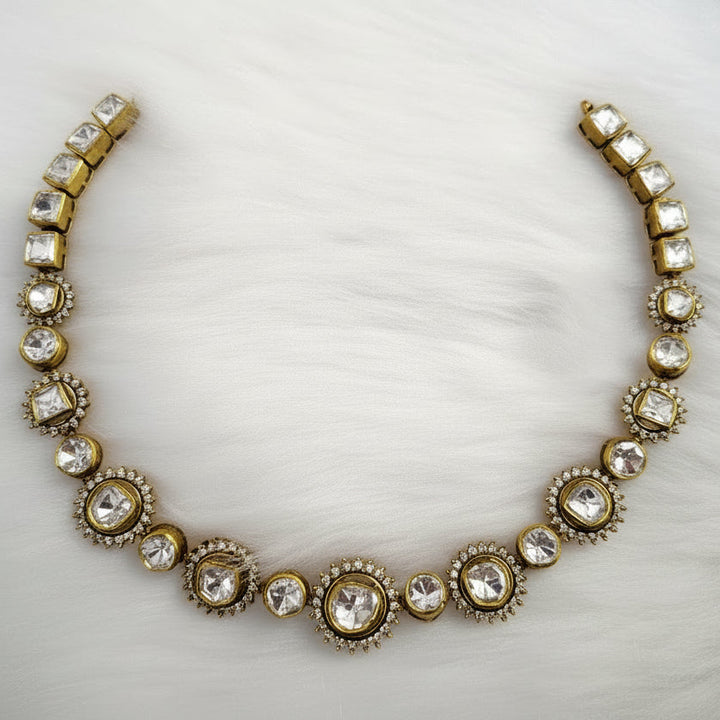 Noor Polki white moissanite cz 925 silver necklace set