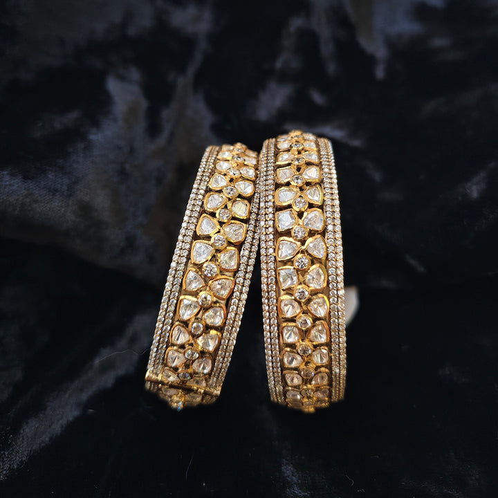 Noor Kiran white polki cz moissanite 925 silver bangles pair ✨
