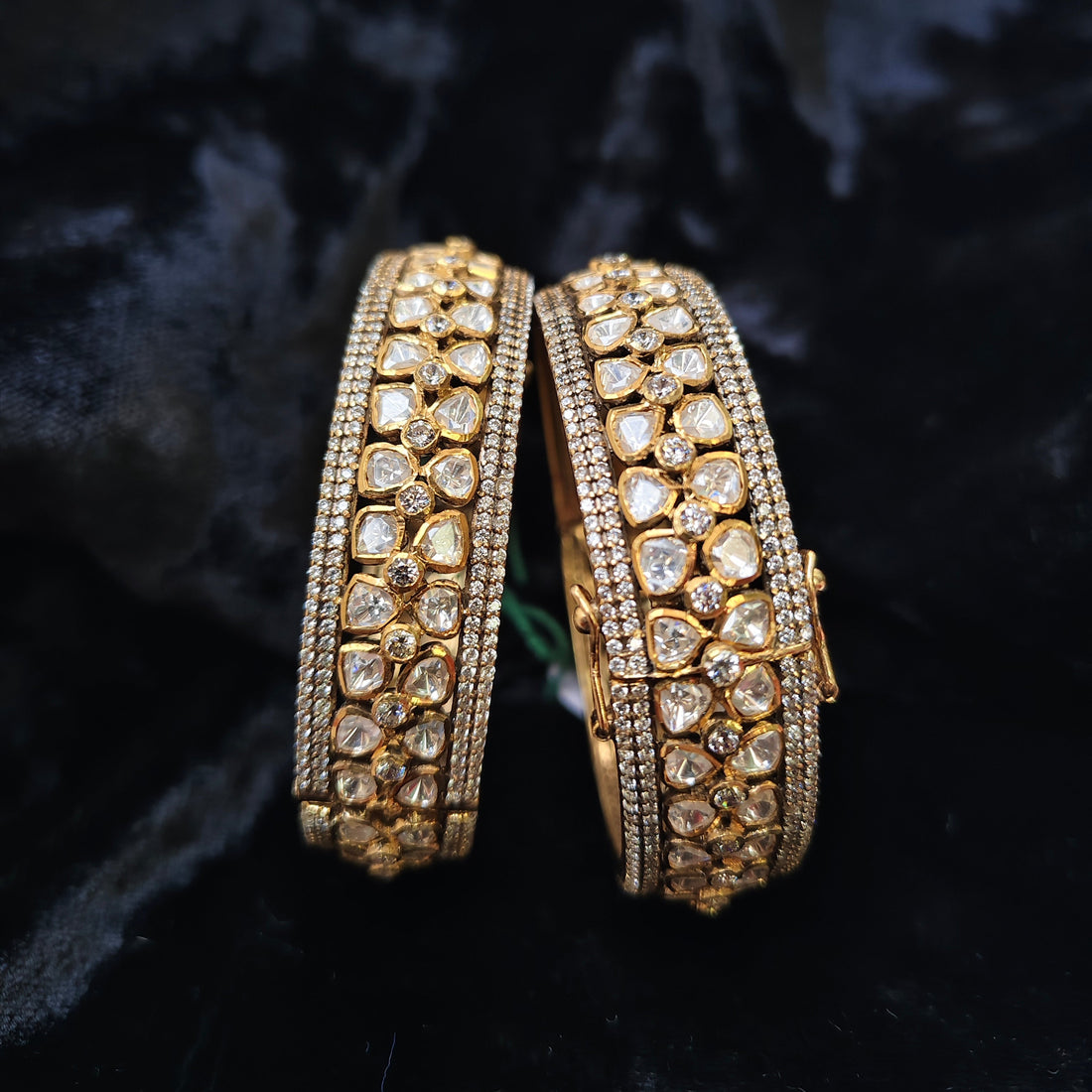 Noor Kiran white polki cz moissanite 925 silver bangles pair ✨