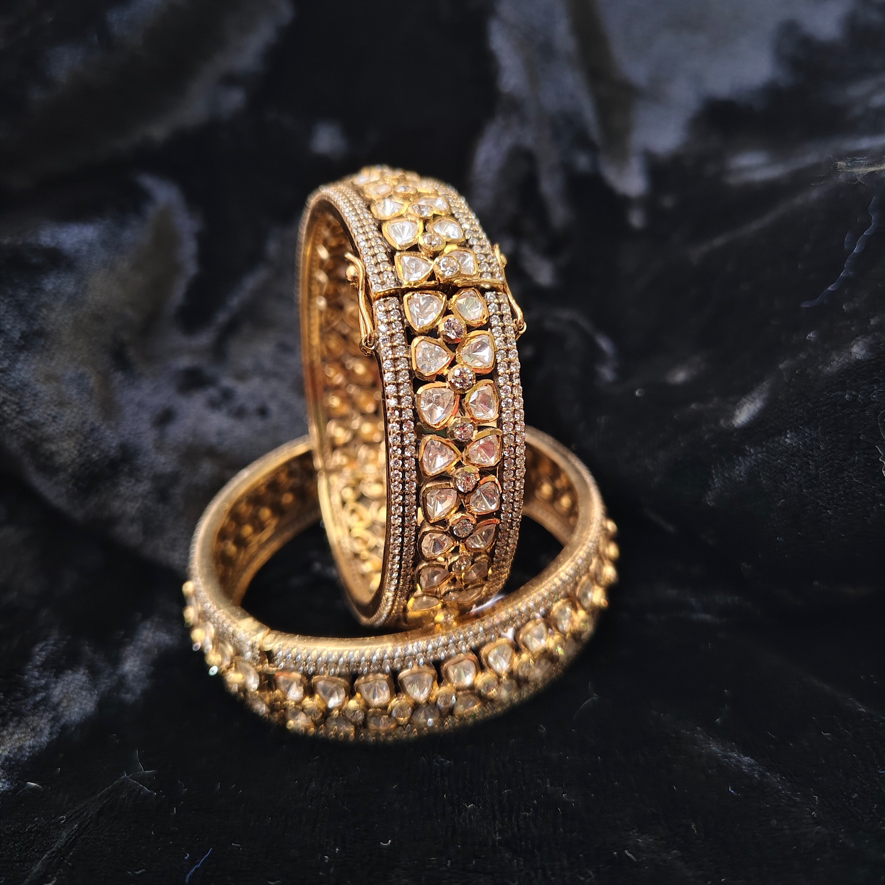 Noor Kiran white polki cz moissanite 925 silver bangles pair ✨
