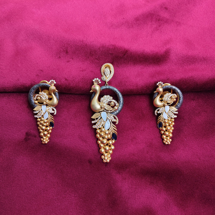 Morika pendant set blue CZ meenakari 925 silver pendant set