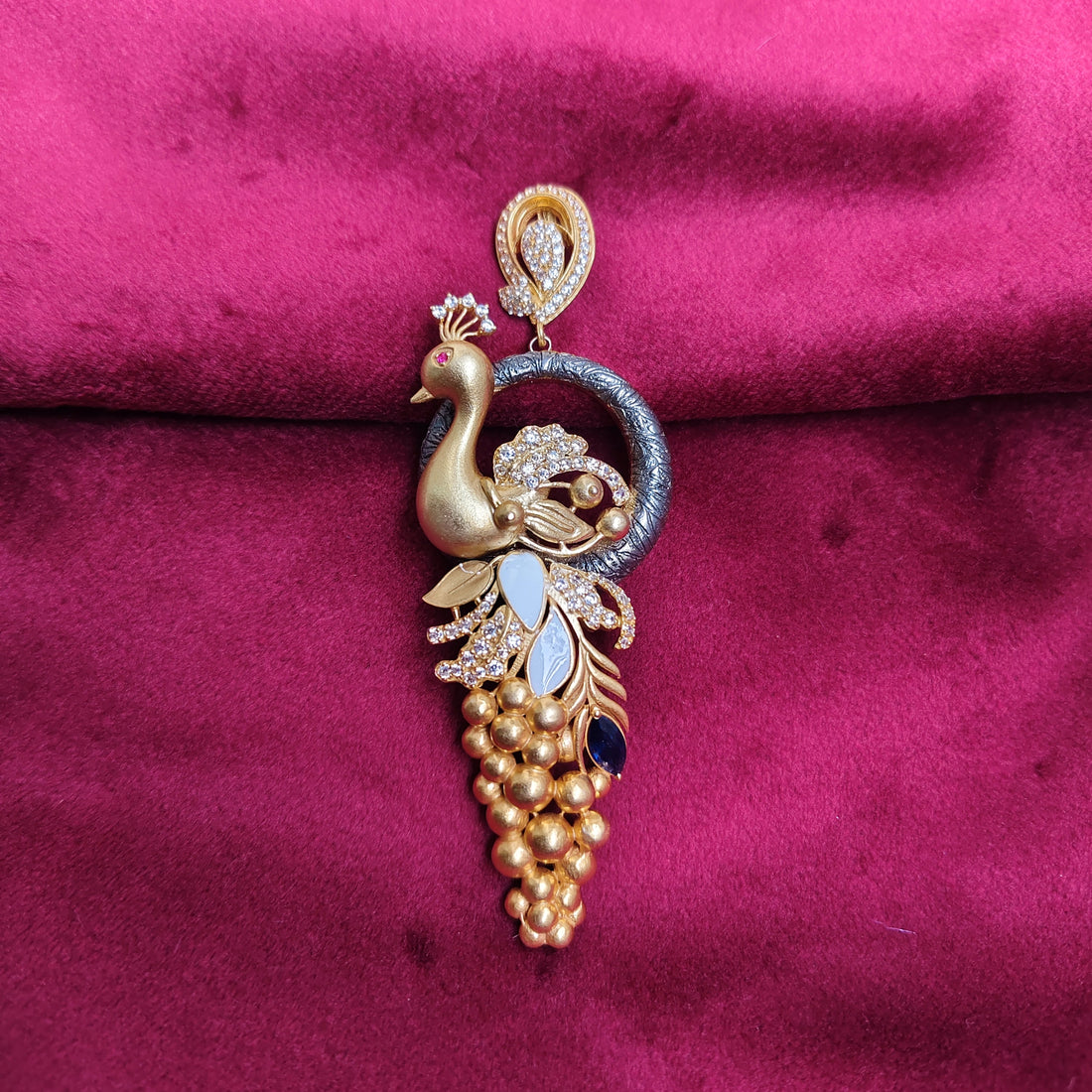 Morika pendant set blue CZ meenakari 925 silver pendant set