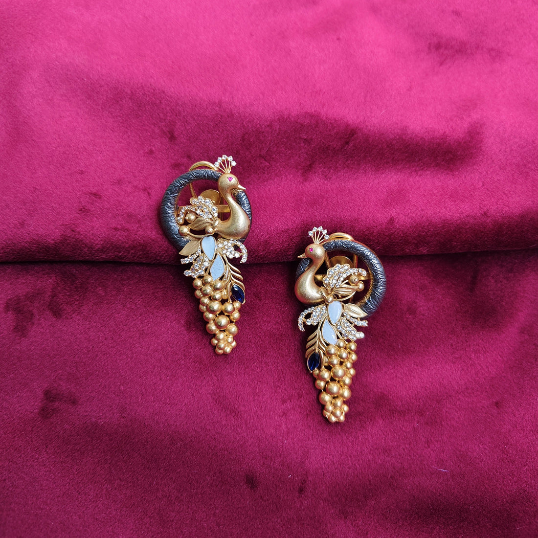 Morika pendant set blue CZ meenakari 925 silver pendant set