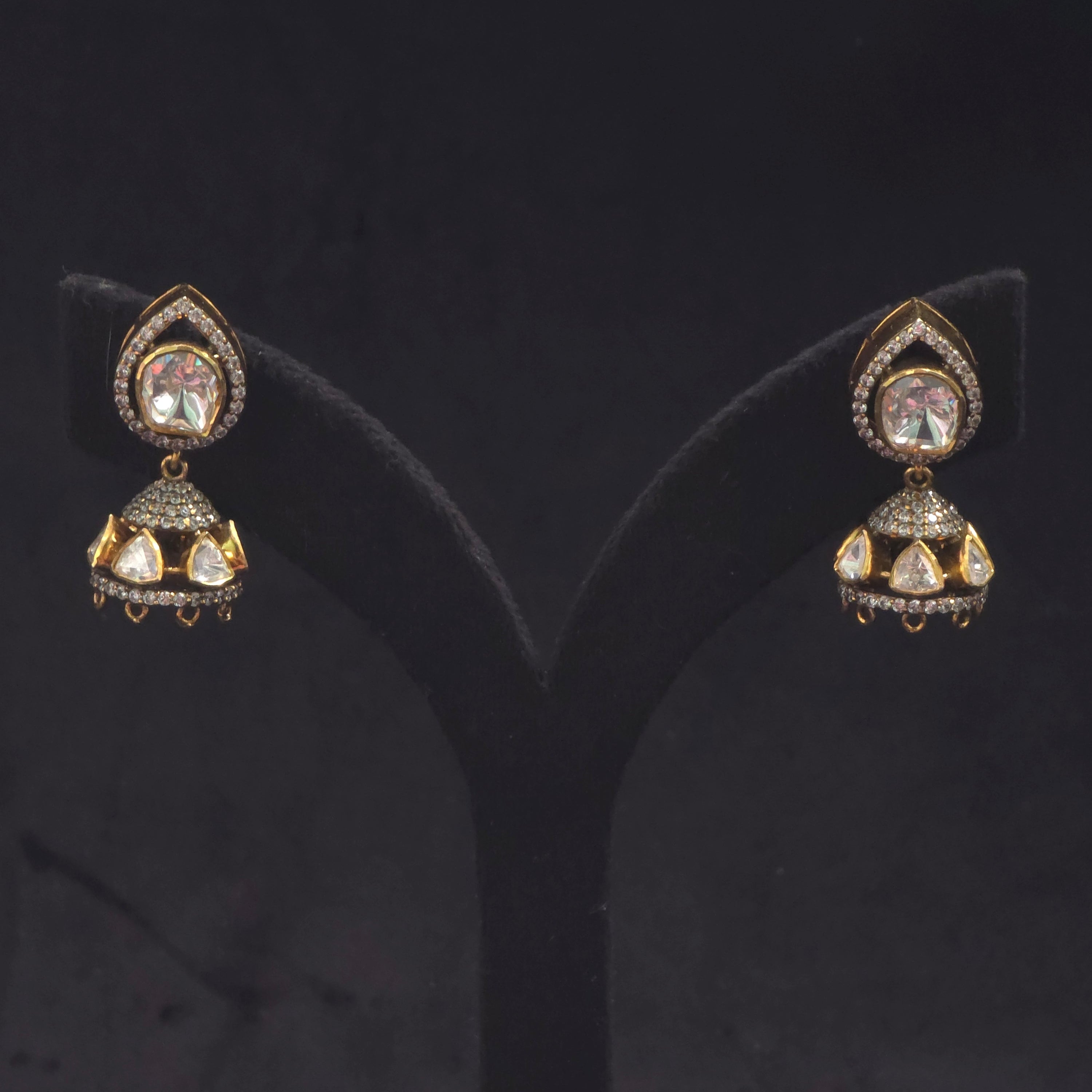 Noor Jhumki gold CZ moissanite 925 silver earrings