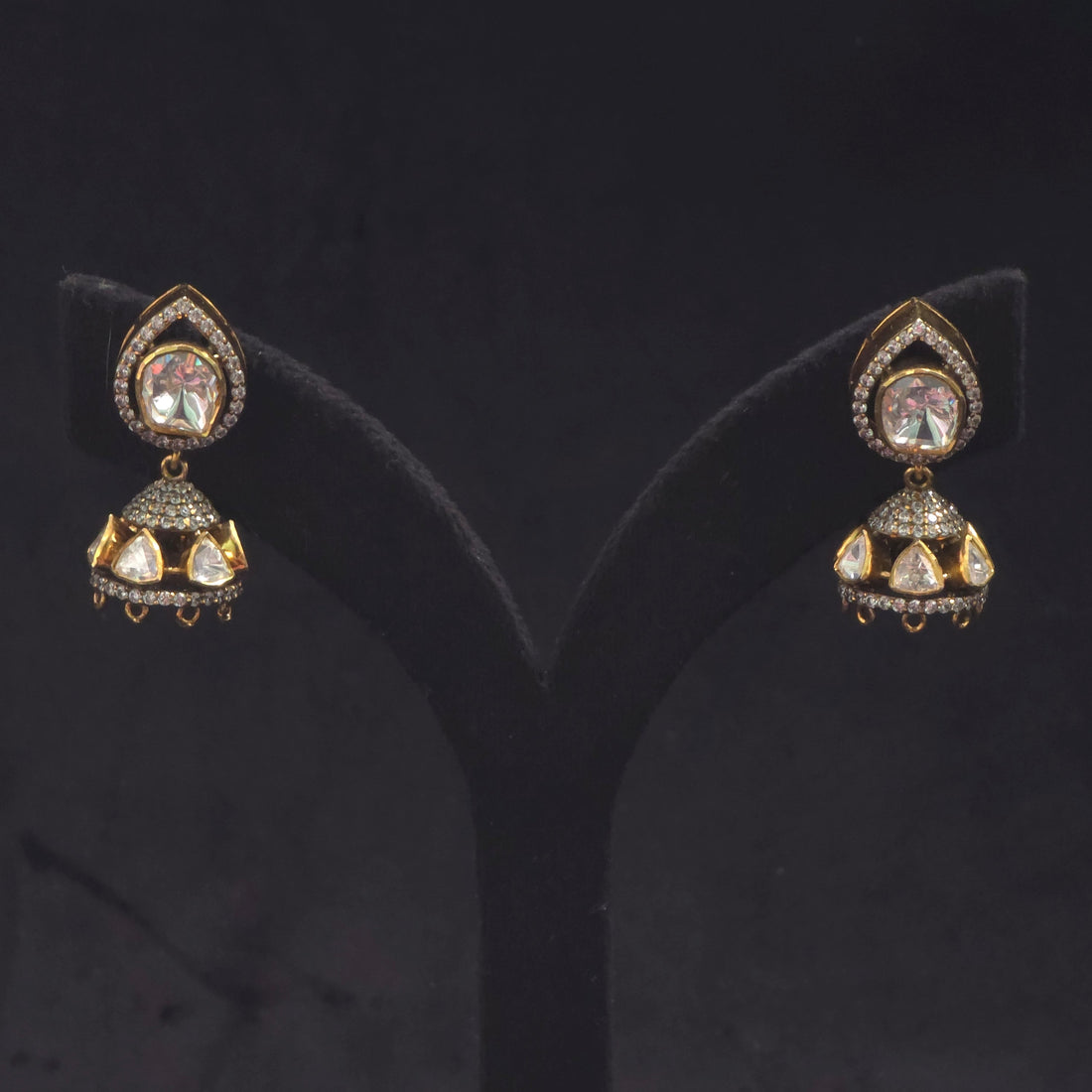 Noor Jhumki gold CZ moissanite 925 silver earrings