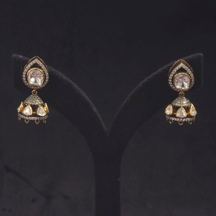 Noor Jhumki gold CZ moissanite 925 silver earrings