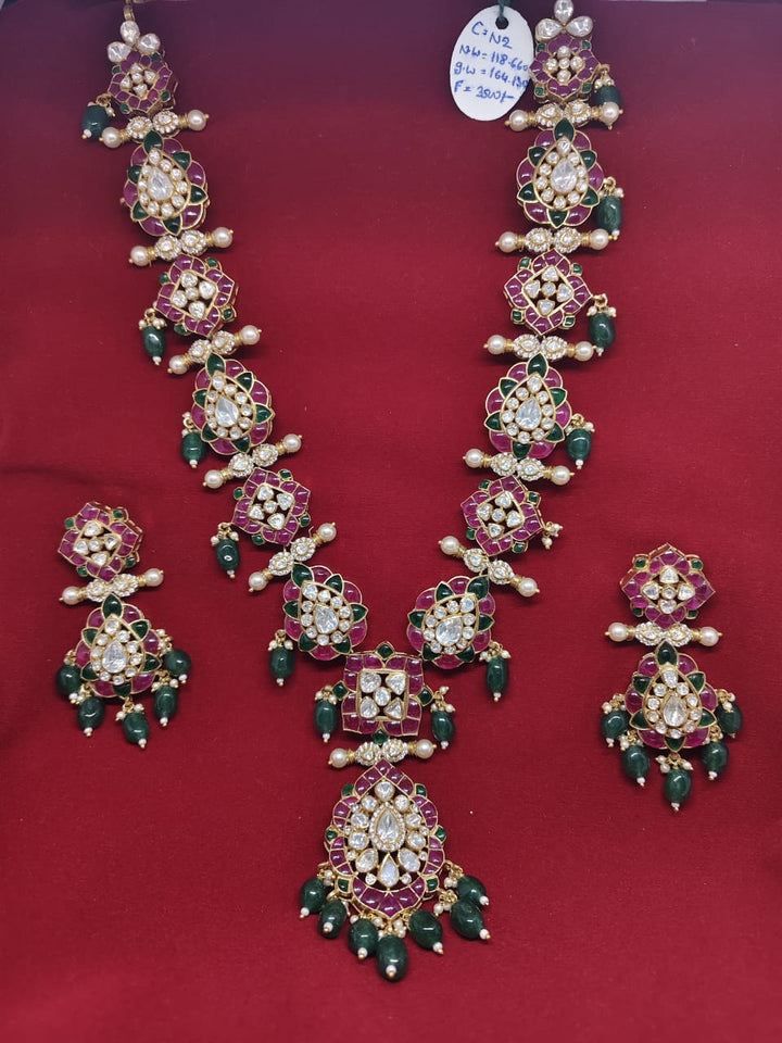 Green and red moissanite polki haar