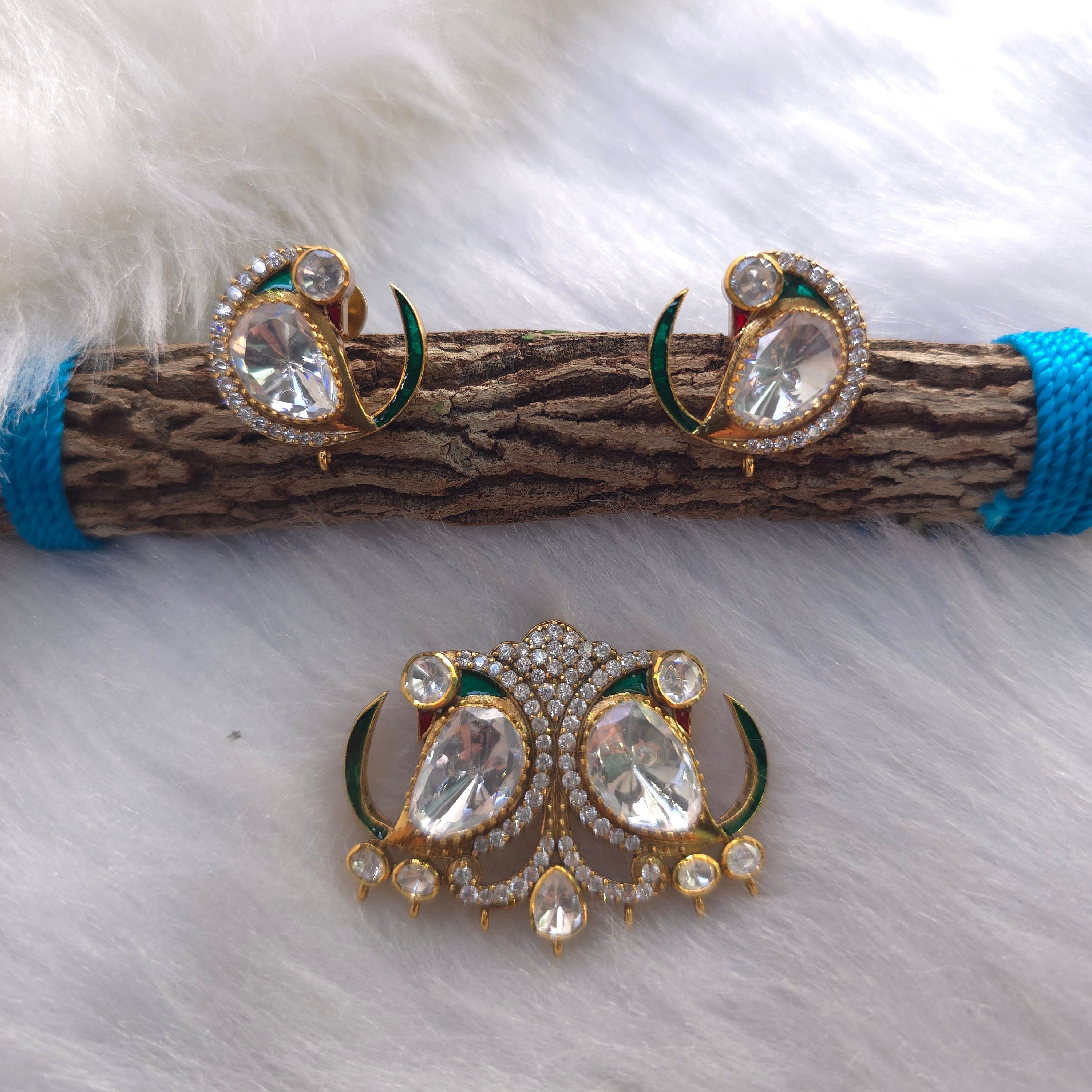 Mayur Meena Glow peacock design silver pendant set 🦚💎