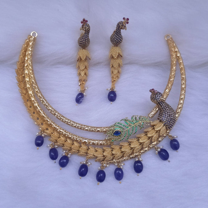 Neel Mayuri blue stone peacock necklace set