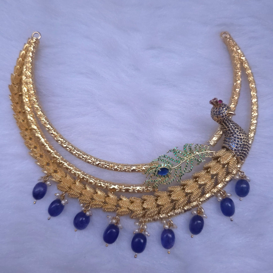 Neel Mayuri blue stone peacock necklace set